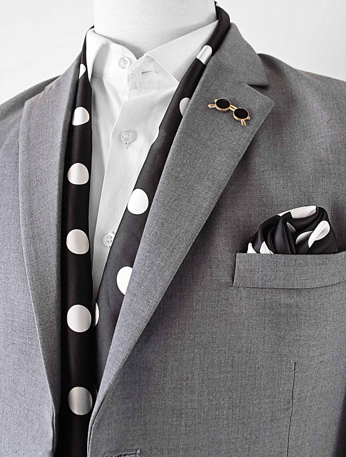 Black Midi Polka Dot Silk Scarf and Pocket Square Set