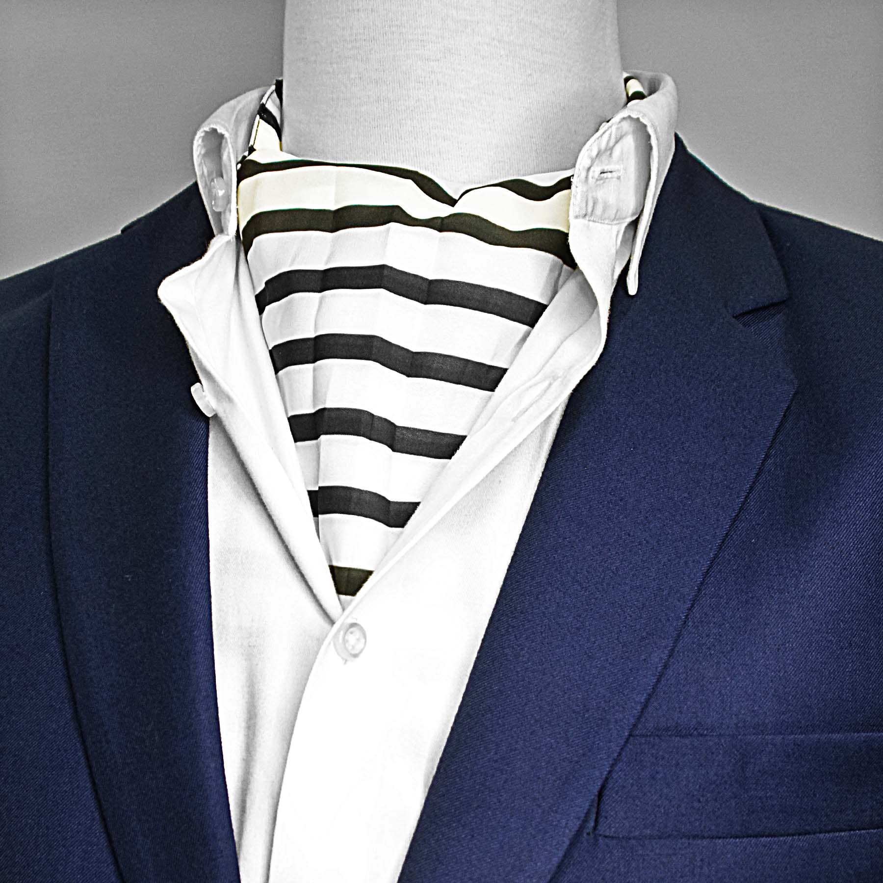 Black & White Stripes Silk Ascot by Monzoro