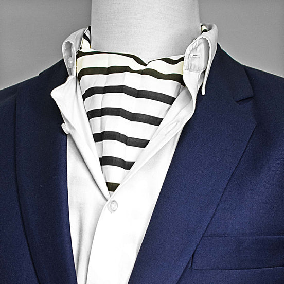 Black & White Stripes Silk Ascot by Monzoro