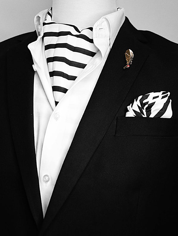 Black & White Stripes Silk Ascot Set
