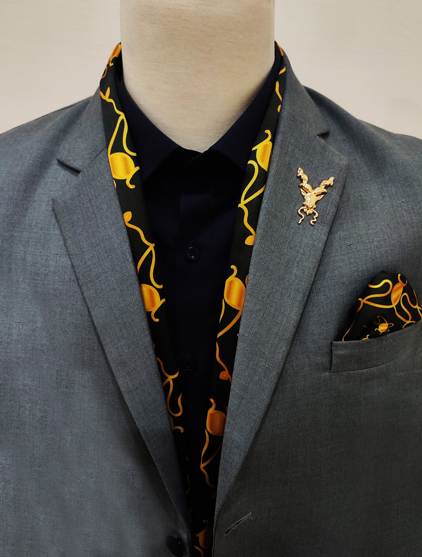 Golden Mirage Pattern Silk Scarf and Pocket Square Set