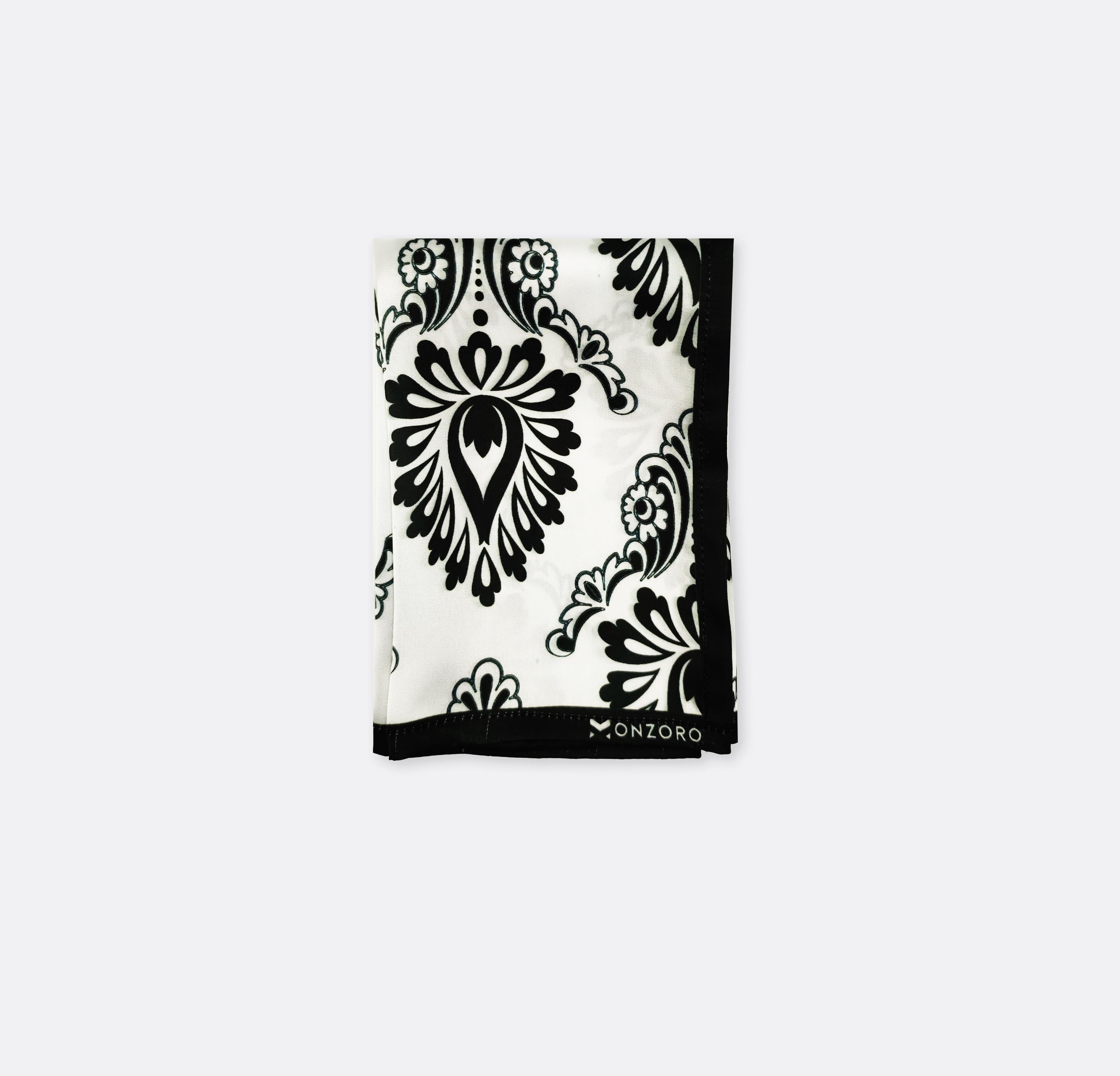 Black & White Turkish Floral - Silk Pocket Square by Monzoro – view 2