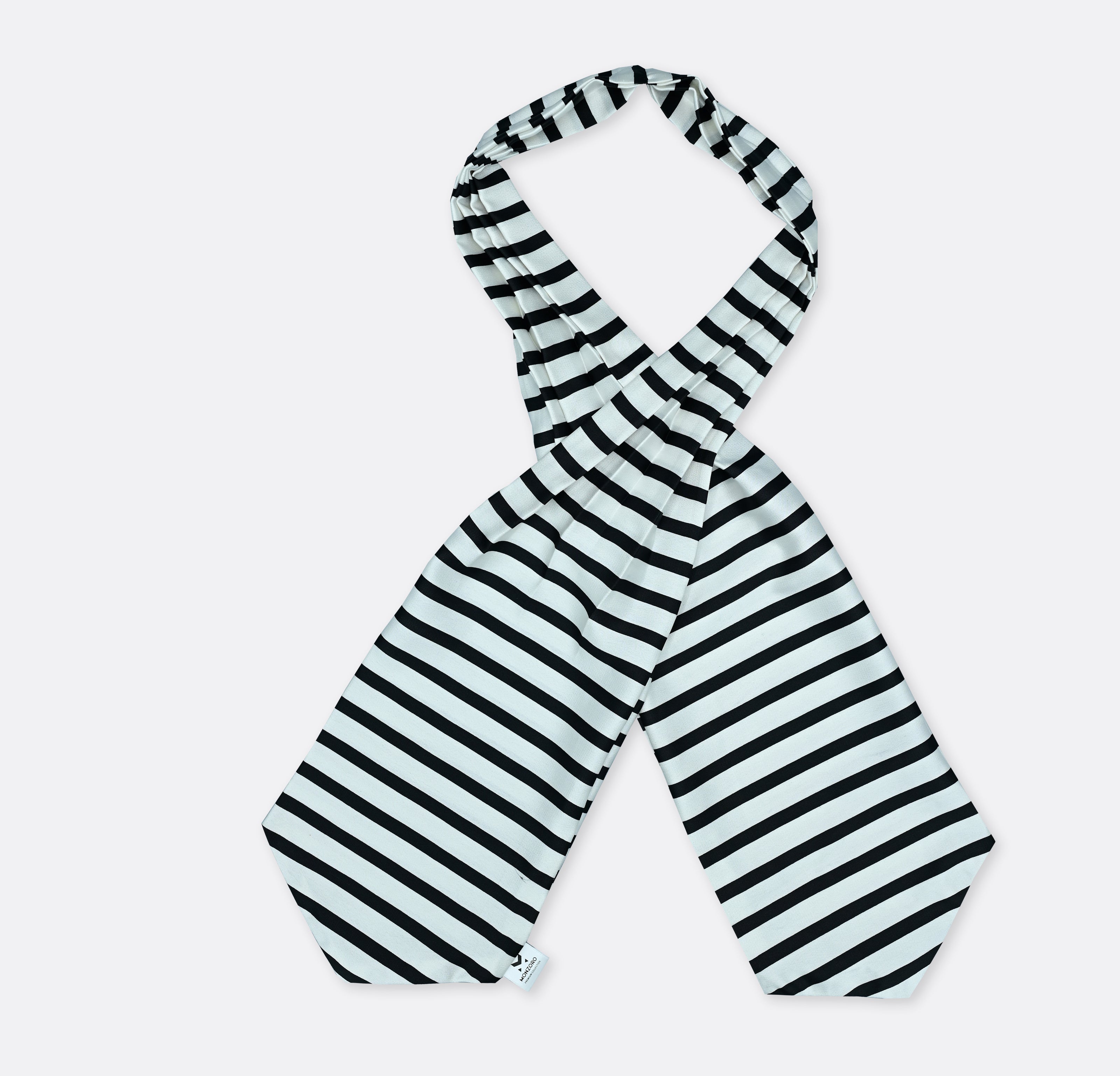 Black & White Stripes Silk Ascot by Monzoro – view 3