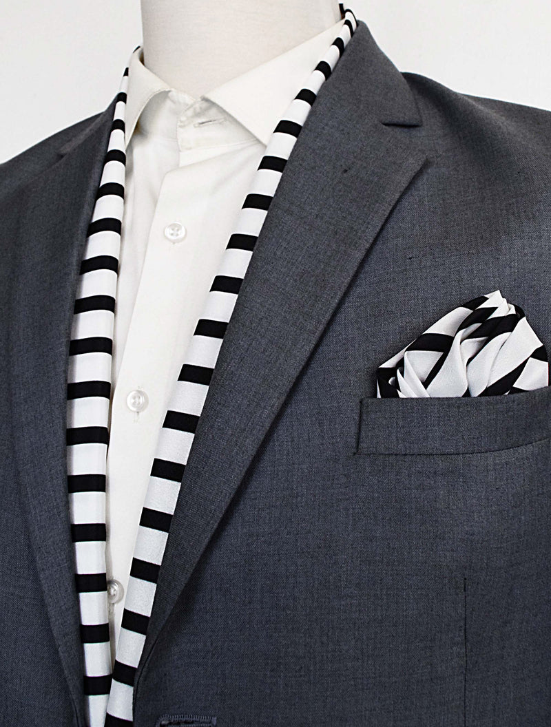 Black & White Stripes Silk Scarf & Pocket Square Set