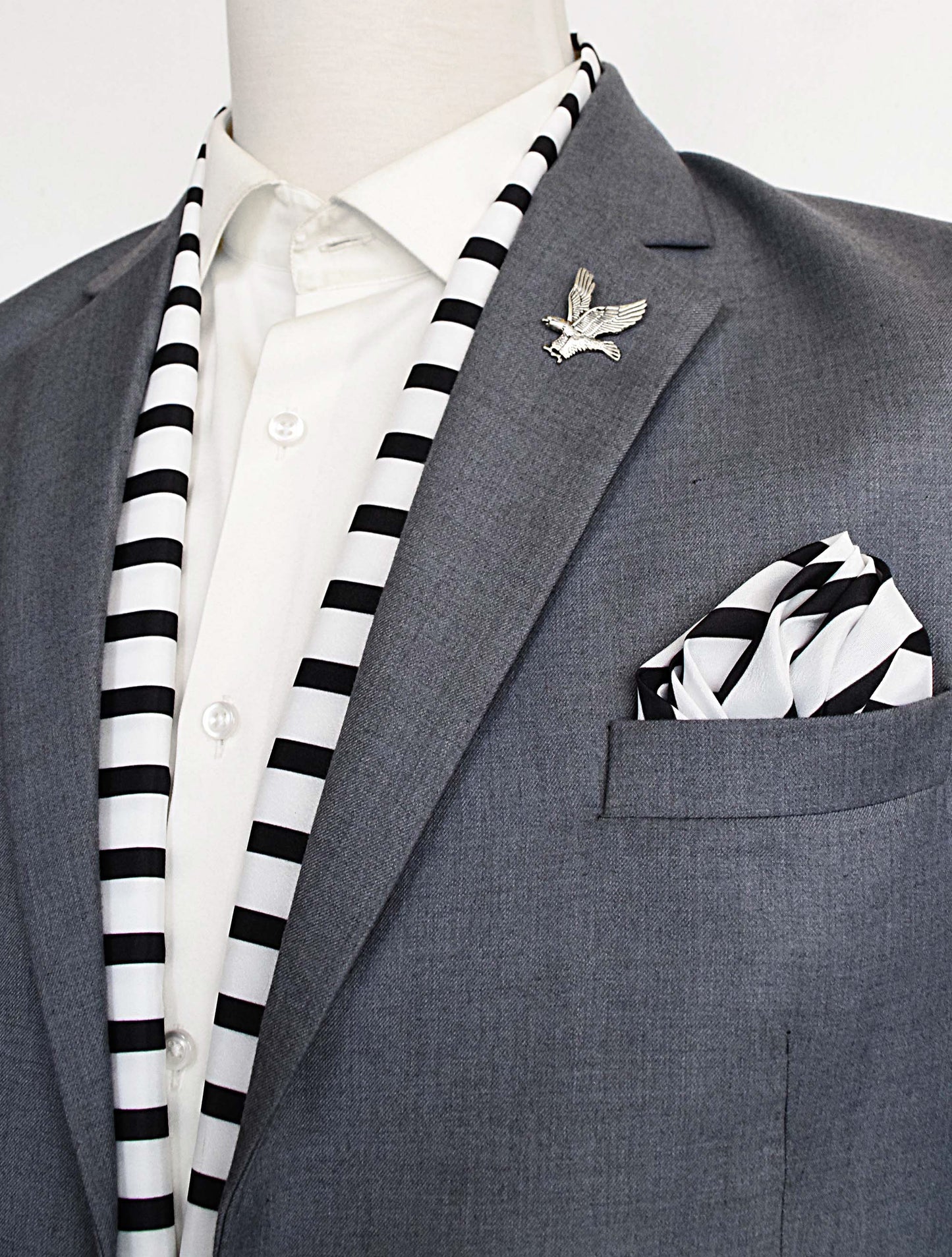 Black & White Stripes Silk Scarf and Pocket Square Set
