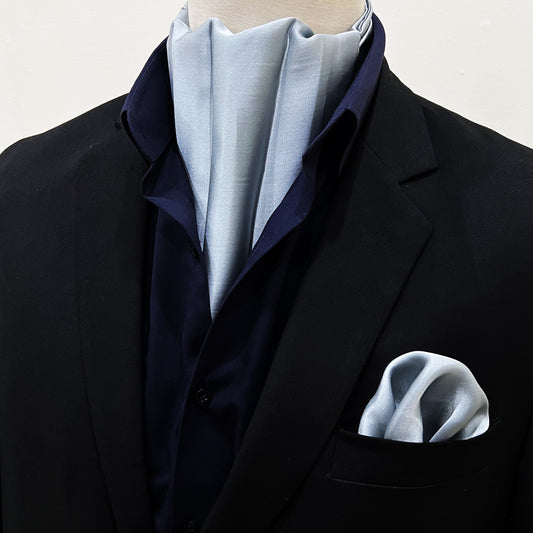 Metallic Grey - Silk Men Ascot and Pocket Square Set