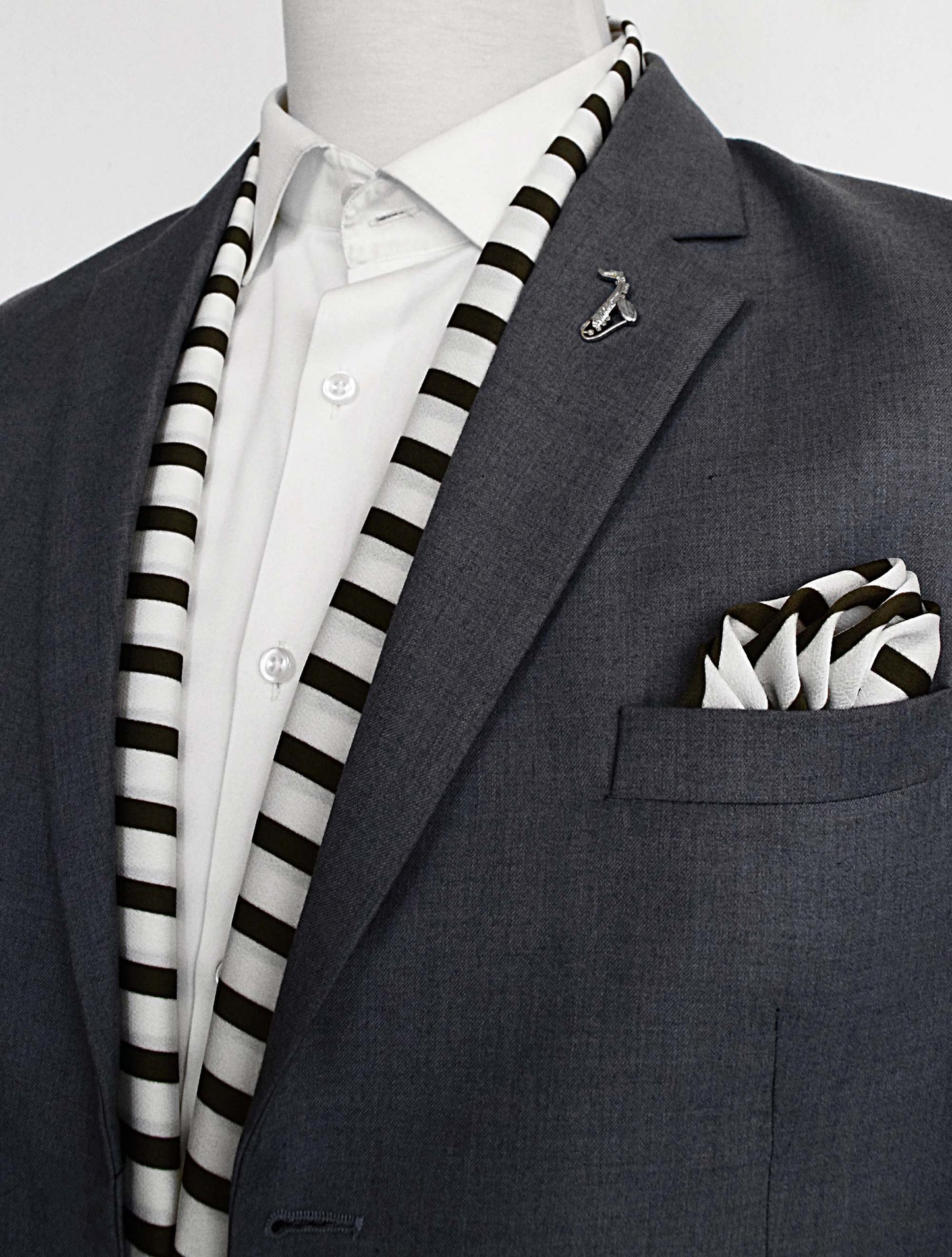 White & Green Stripes Silk Scarf Set