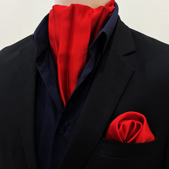 Valentine Red - Silk Men Ascot and Pocket Square Set by Monzoro
