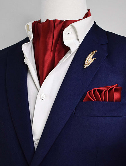 Bordeaux Wine - Men Silk Ascot and Pocket Square Set by Monzoro