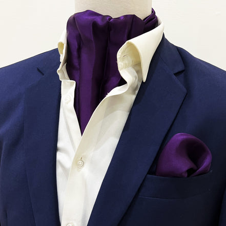 Royal Purple - Men Silk Ascot and Pocket Square Set by Monzoro