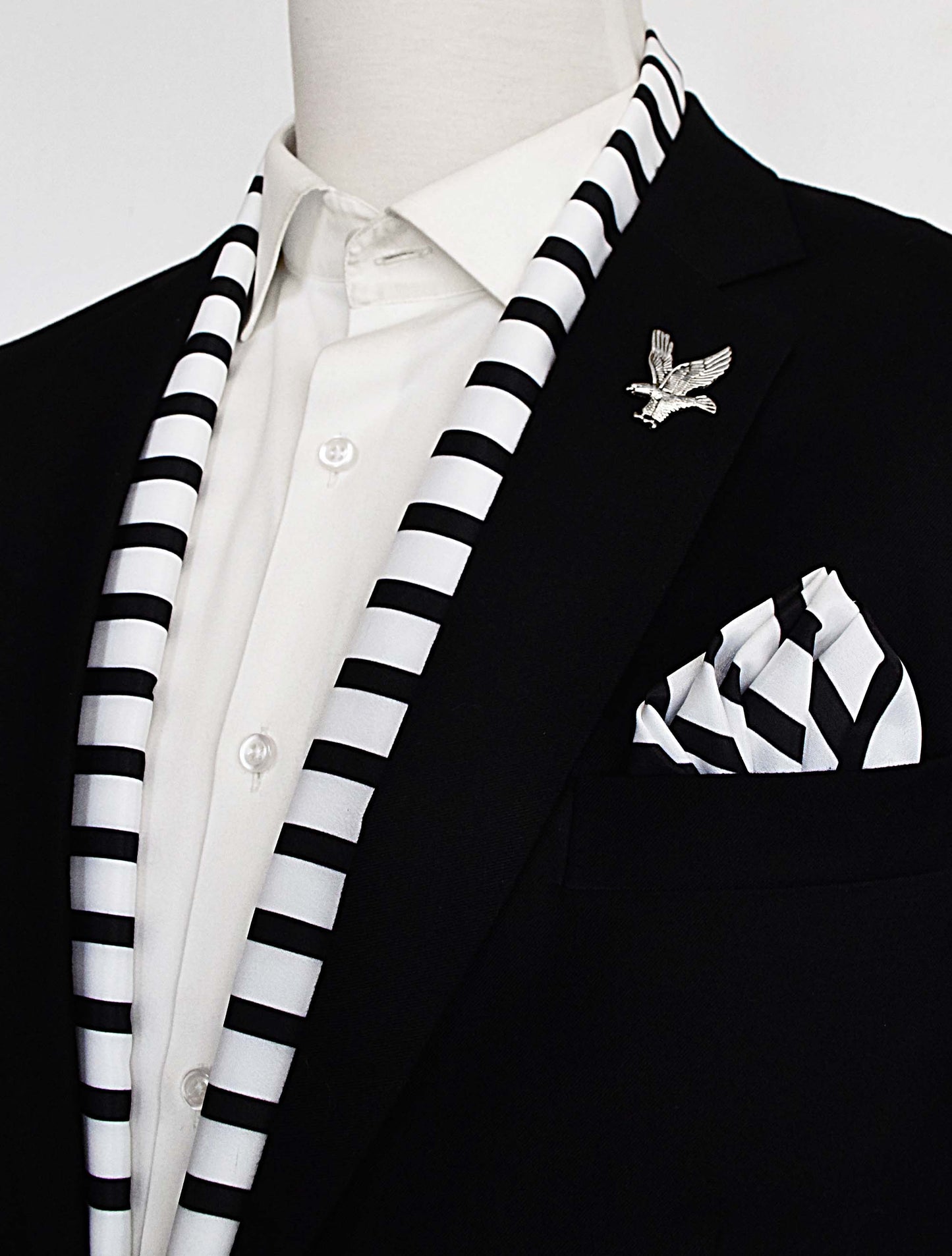 Black & White Stripes Silk Scarf and Pocket Square Set