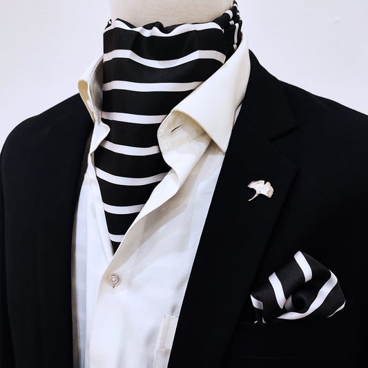 Black with White - Silk Men Ascot Set