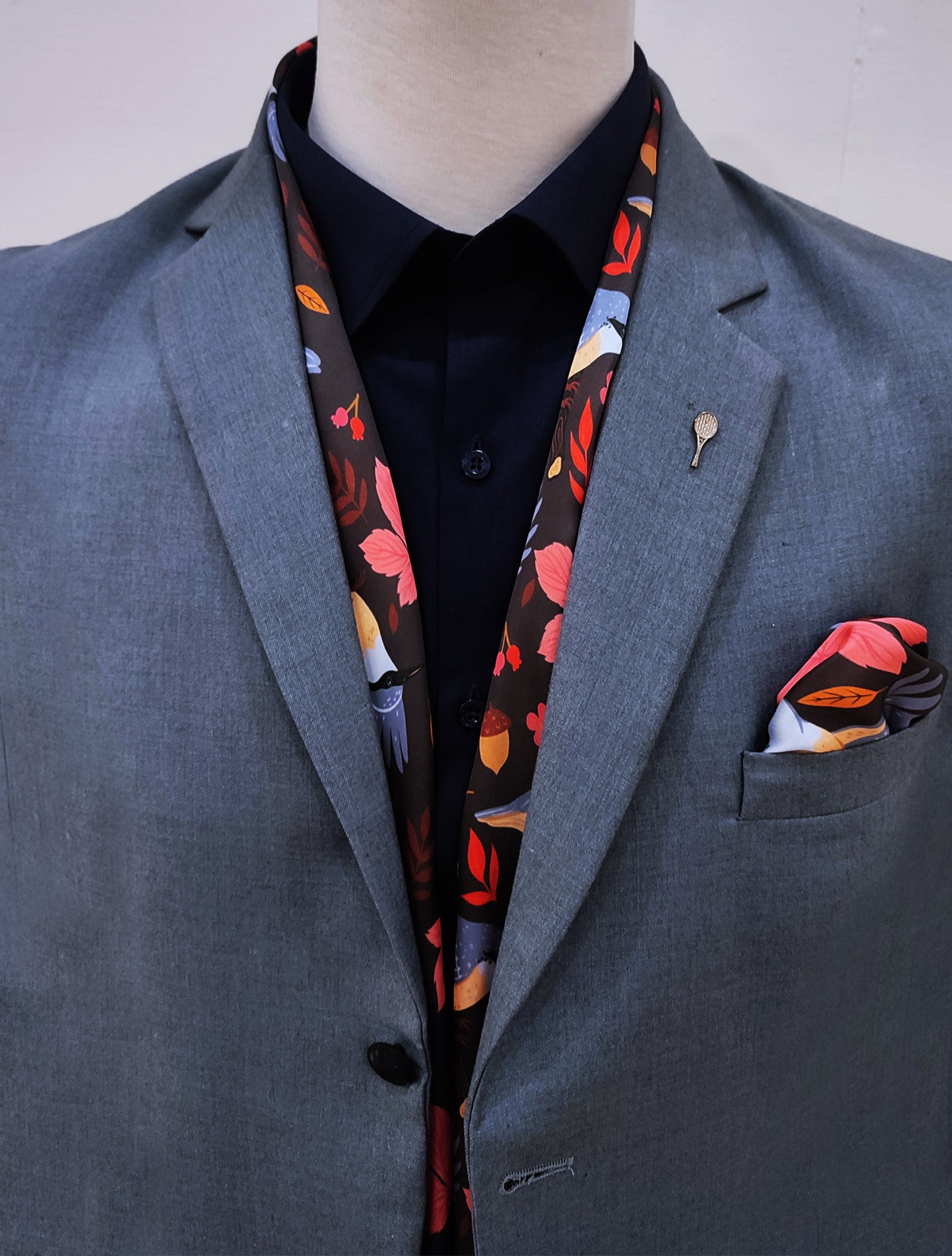 Winter Birds and Autumn Leaves - Silk Scarf Set