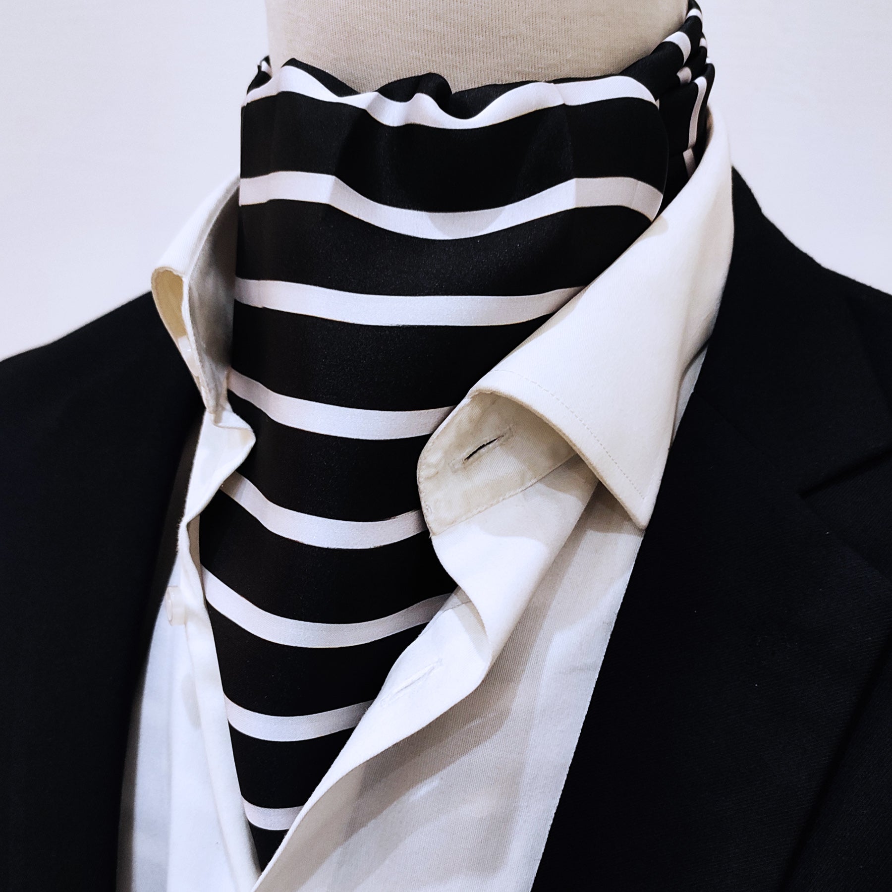 Black with White - Silk Men Ascot by Monzoro