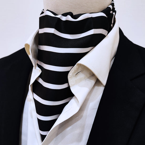 Black with White - Silk Men Ascot by Monzoro