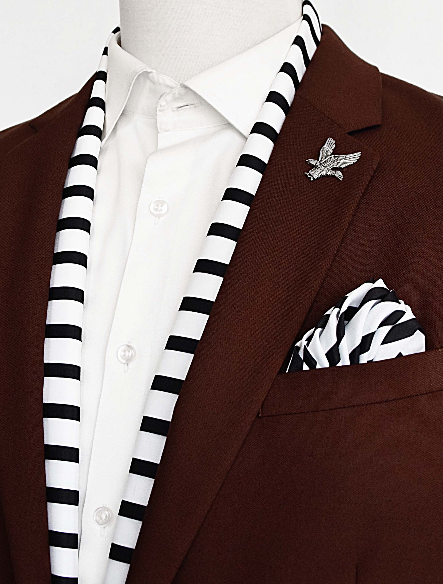 Black & White Stripes Silk Scarf and Pocket Square Set