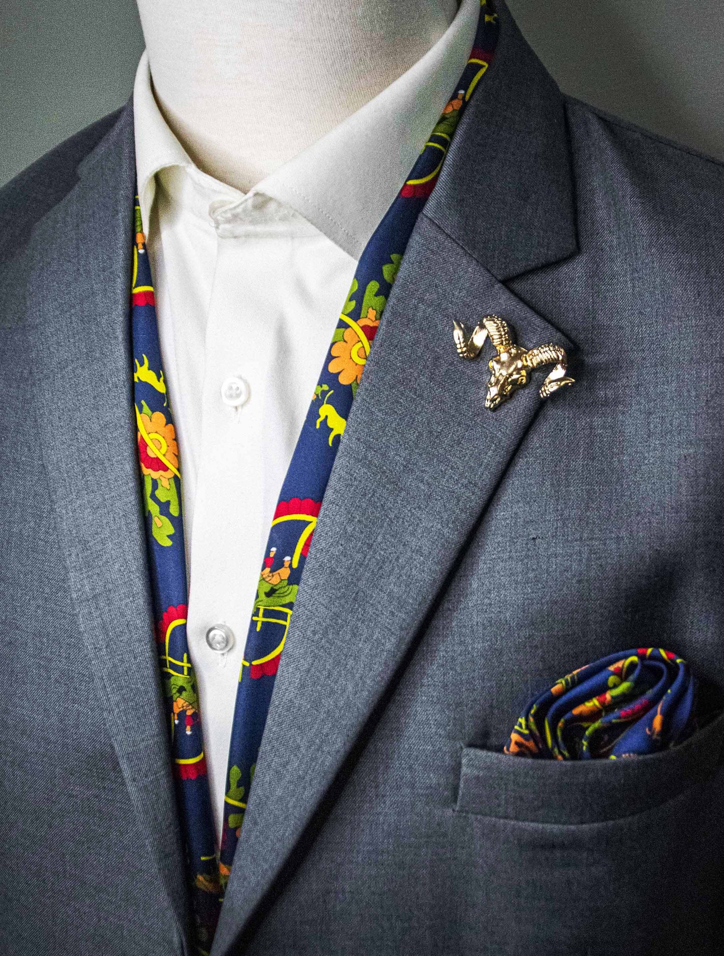 Paisley and Floral Navy Blue - Silk Scarf and Pocket Square Set