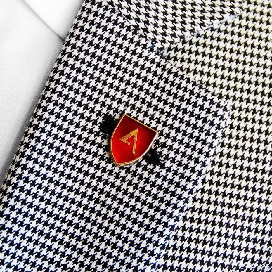 Classic Knight Shield Red and Gold Lapel Pin