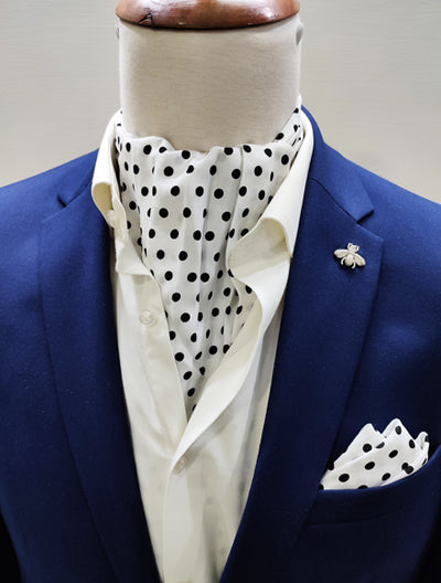 SNOW WHITE BASE POLKA SILK Ascot SET