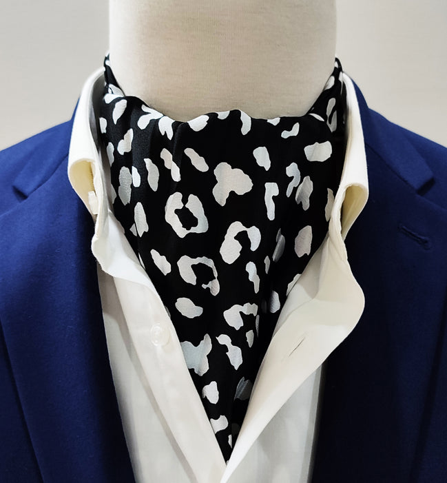 Black and White Leopard Silk Ascot by Monzoro