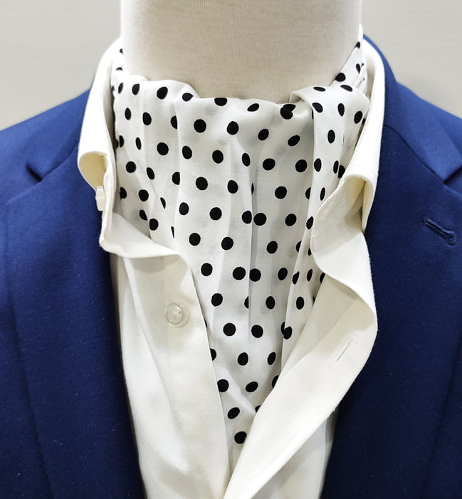 Snow White Base Polka Silk Ascot by Monzoro