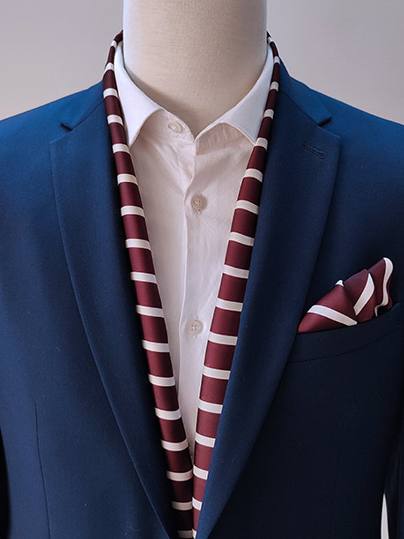CREAMY ROSEWOOD STRIPES SILK Scarf And POCKET SQUARE Set