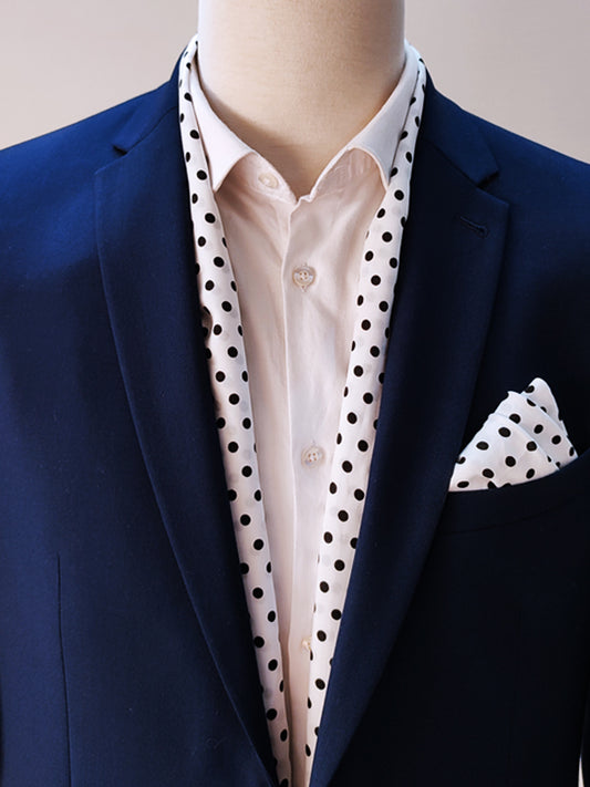 Snow White Base Polka - Silk Scarf And Pocket Square Set