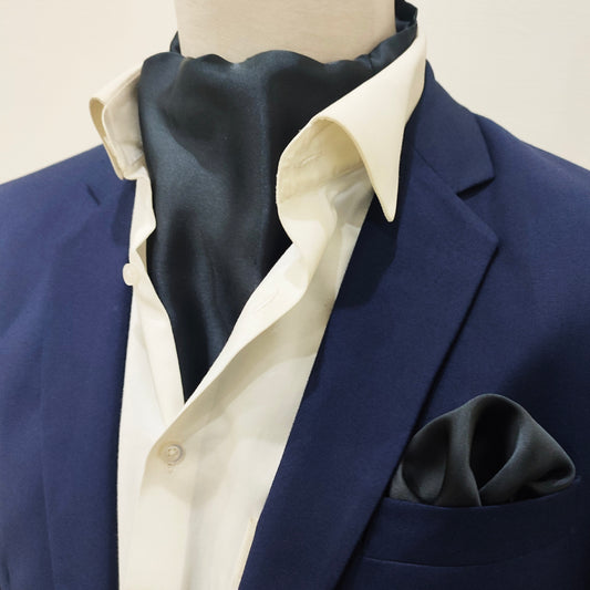 Charcoal Plain - Silk Men Ascot and Pocket Square Set