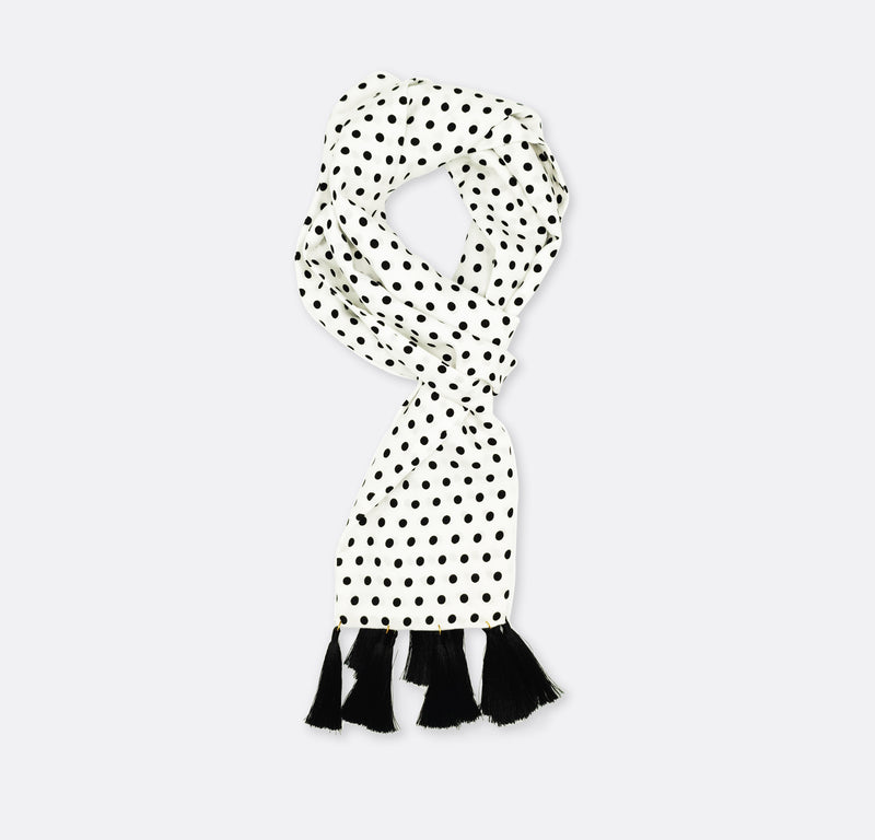 Snow White Base Polka Silk Men Scarves