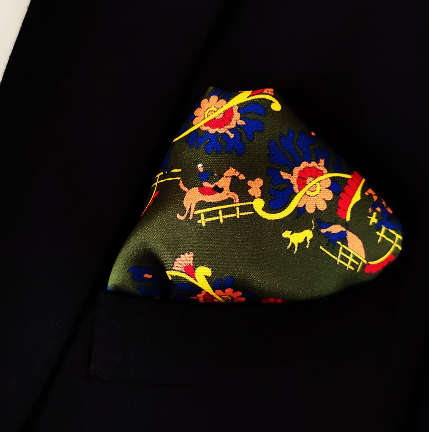 Olive Green Paisley and Floral - Silk Pocket Square