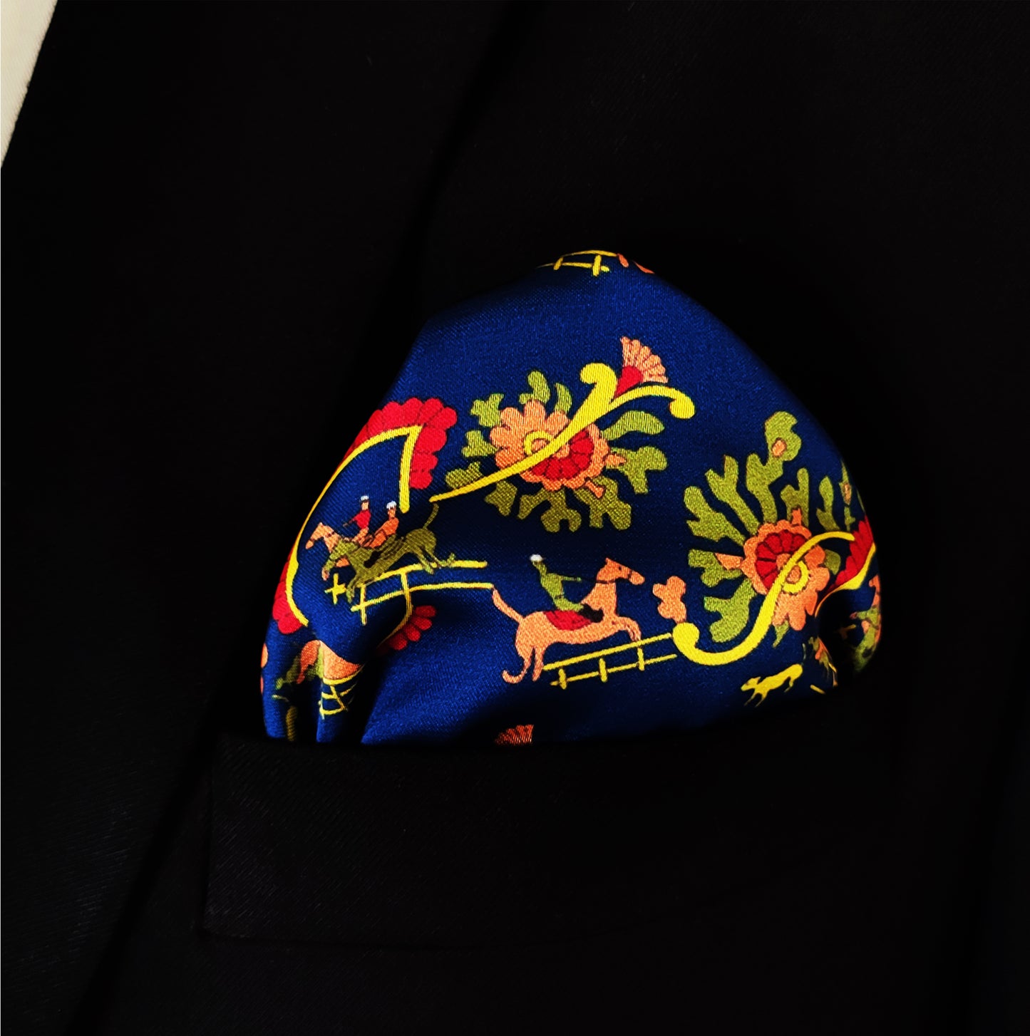 Navy Blue Paisley and Floral - Silk Pocket Square