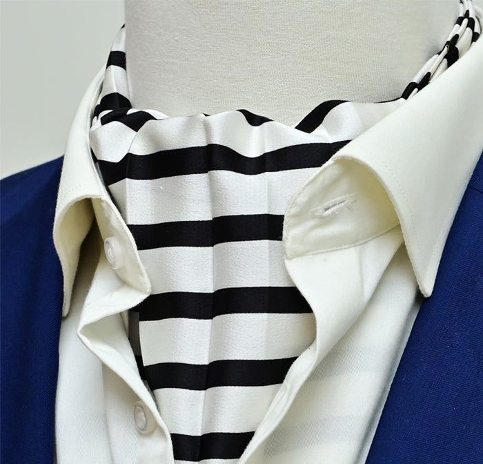Black & White Stripes Silk Ascot by Monzoro – view 8