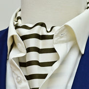 White & Green Stripes Silk Ascot by Monzoro