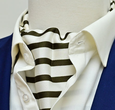 White & Green Stripes Silk Ascot by Monzoro