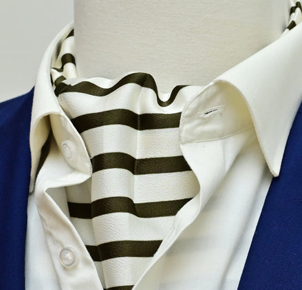 White & Green Stripes Silk Ascot by Monzoro