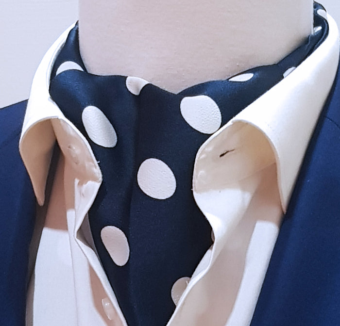 Navy Polka Silk Ascot by Monzoro