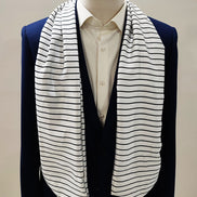 Sleek Black & White Stripes Silk Ascot by Monzoro – view 2