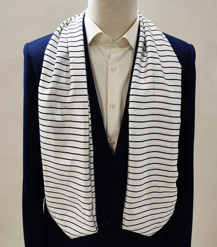 Sleek Black & White Stripes Silk Ascot by Monzoro – view 2
