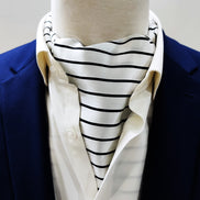 Sleek Black & White Stripes Silk Ascot by Monzoro