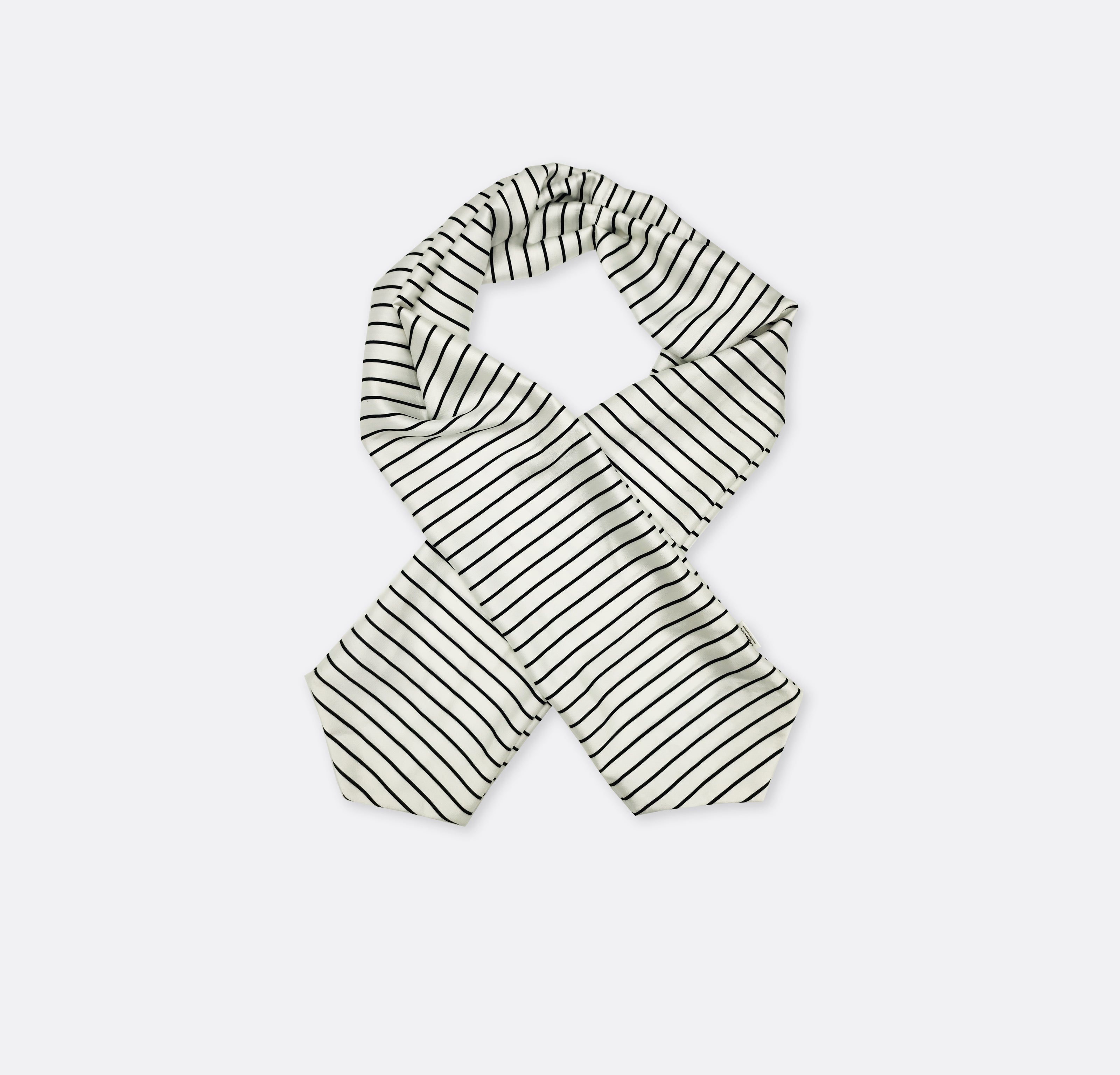 Sleek Black & White Stripes Silk Ascot by Monzoro – view 3