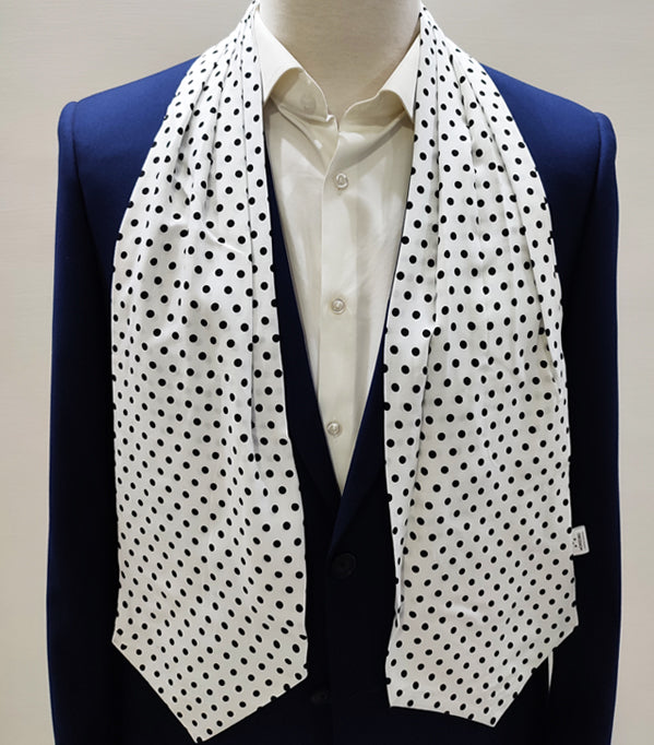 Snow White Base Polka Silk Ascot by Monzoro – view 2