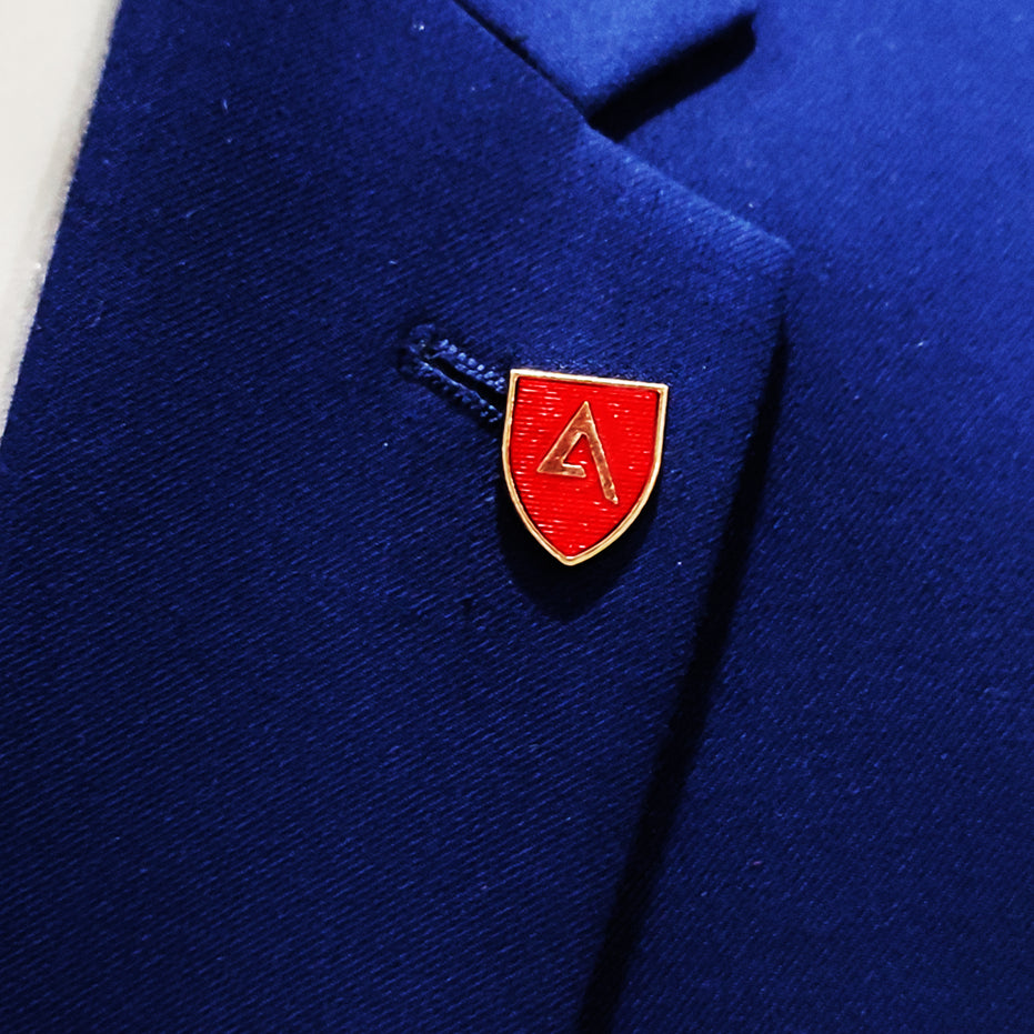 Classic Knight Shield Red and Gold Lapel Pin