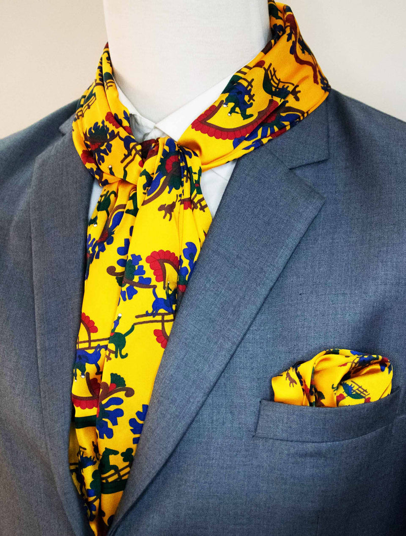 Mustard Paisley And Floral - Silk Scarf And Pocket Square Set