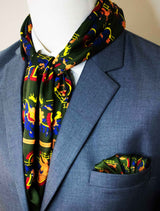 Paisley And Floral Olive Green - Silk Scarf And Pocket Square Set