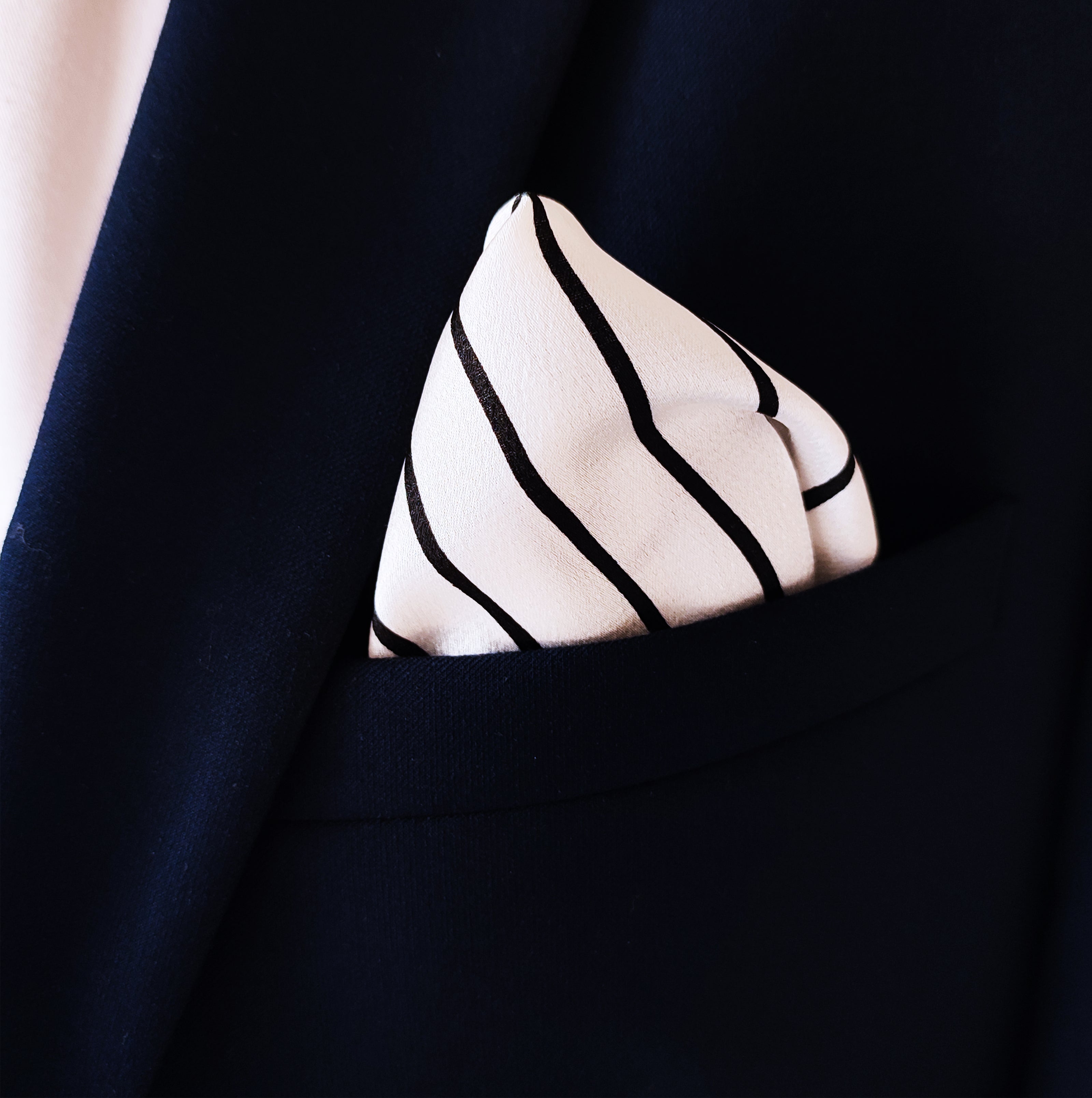 Sleek Black & White Stripes - Silk Pocket Square by Monzoro – view 3