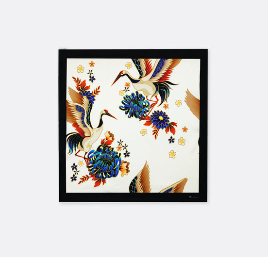 Mandarin Heron White - Silk Pocket Square by Monzoro