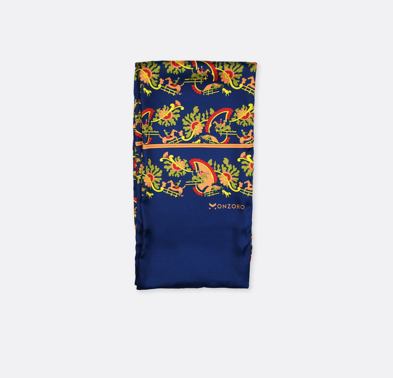 Navy Blue Paisley and Floral - Silk Men Scarves