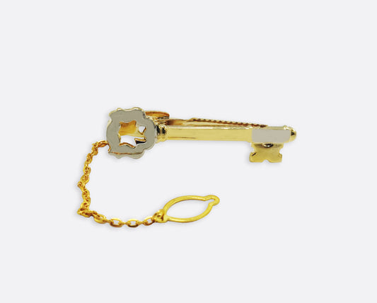 Ancient Key Tie Clip Golden And Silver
