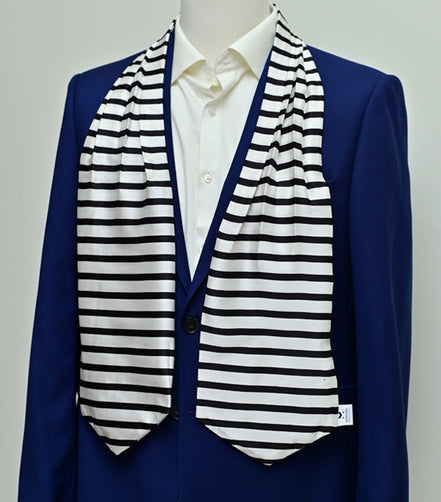 Black & White Stripes Silk Ascot by Monzoro – view 2
