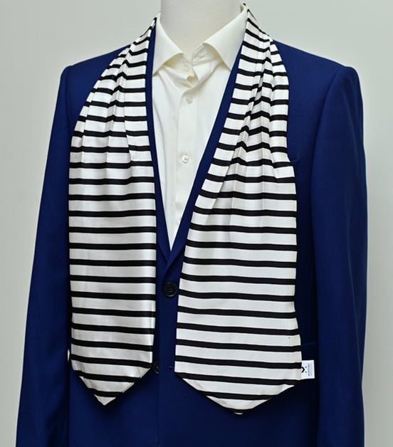Black & White Stripes Silk Ascot by Monzoro – view 2